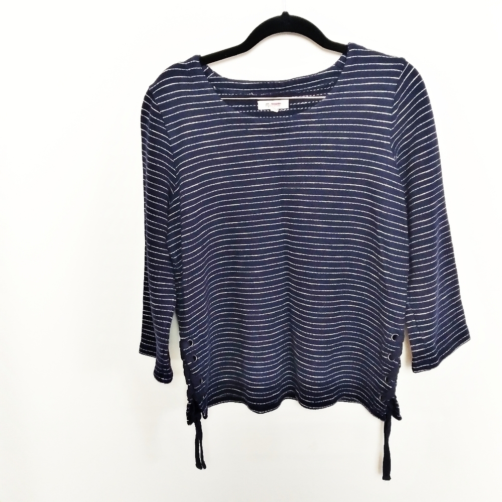 Madewell Blue and White Striped Side Lace Top Size Small